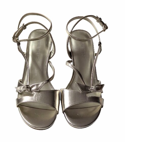 Nine West Strappy Gold High Heel Open Toe Holiday Sandals Size 8 New w/out Box - Picture 6 of 7